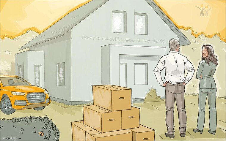 Mann Frau Mit Kartons Vorm Haus iurFRIEND® AG