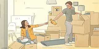 Mann Reicht Frau Vase Umzugskartons Packen iurFRIEND® AG